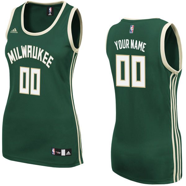 Women Milwaukee Bucks Adidas Custom Replica Road Green NBA Jersey